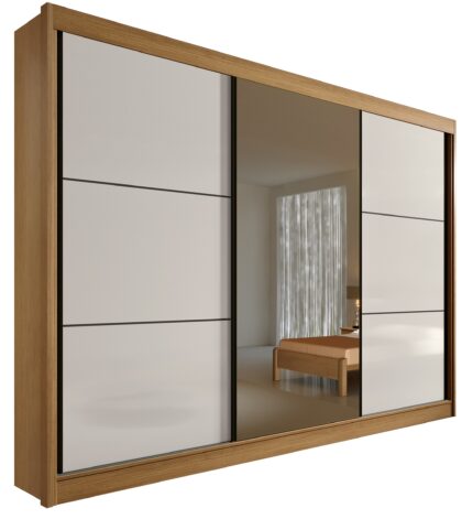 Roupeiro Los Angeles liso - 3 Portas Deslizantes - 2,73 Mts - Cor Cinamomo / Off White
