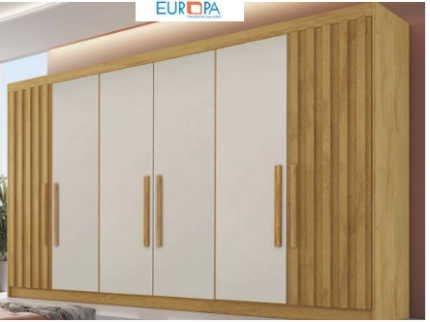 Roupeiro Potente 6 portas - 2 Peroba Ripadas / 4 Off White lisas- 2,50Mts