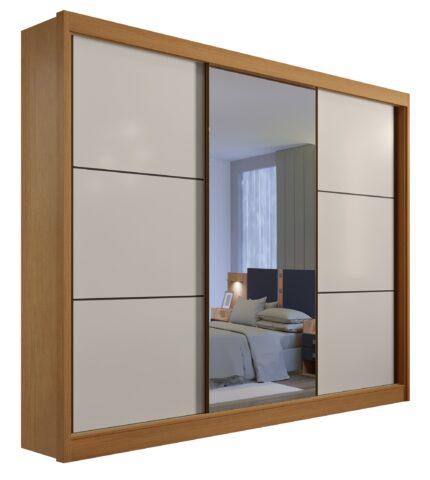 Roupeiro New Dallas - 3 portas deslizantes - 2,43 Mts - Cinamomo / Off White