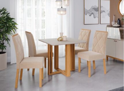 Mesa Flora Quadrada 0,95 x 0,95 + 4 Cadeiras Fernanda