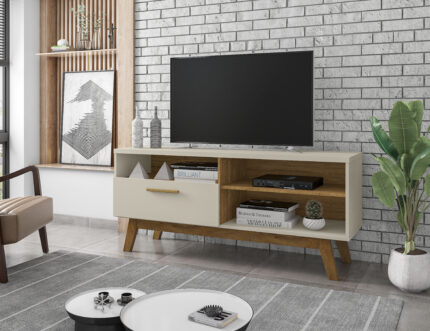 Rack Paládio 1,36M - Para Tvs até 55" - Off White / Cinamomo
