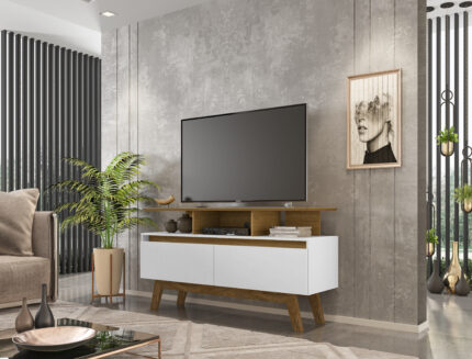 Rack Rubi 1,20M - Para Tvs até 50" -Cinamomo / Branco