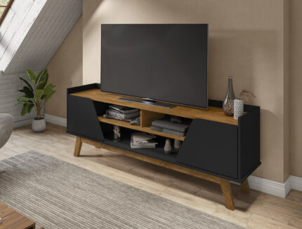 Rack Turim 1,60M - Para Tvs até 65" - Preto Fosco / Naturalle