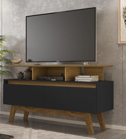 Rack Rubi 1,20M - Para Tvs até 50" -Cinamomo / Preto Fosco